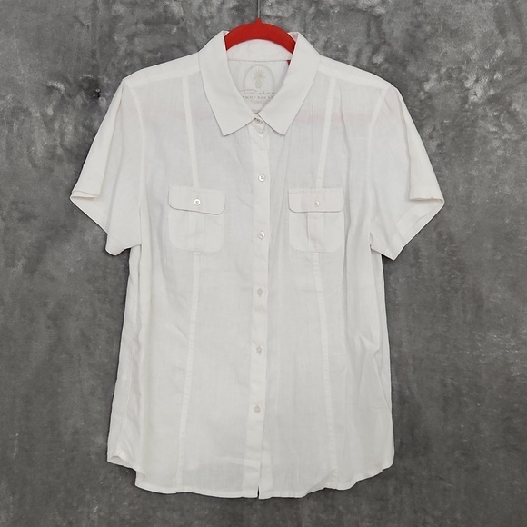 Tommy Bahama Tops - Tommy Bahama White Linen Blend Button Front Camp Shirt Women's L